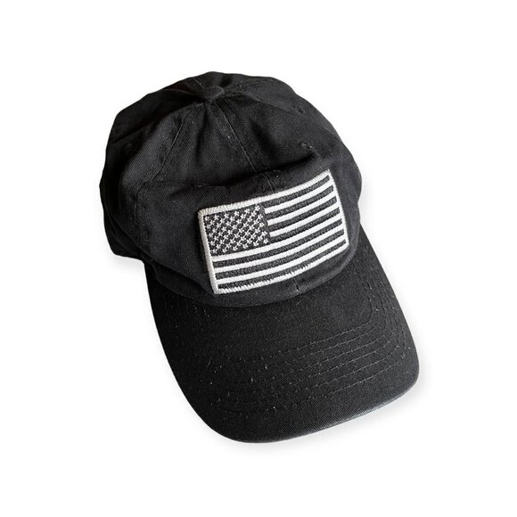 Black & Grey Tactical with USA Flag Patch Snapback Hat - Picture 1 of 5